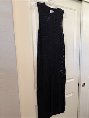 Sleeveless Black Knit Maxi swim cover up